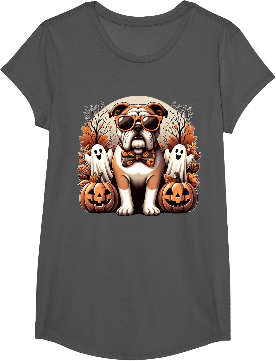 Funny Halloween Bulldog Dog Lover Spooky Season Bull Dog T-Shirt - Girls Asphalt Grey