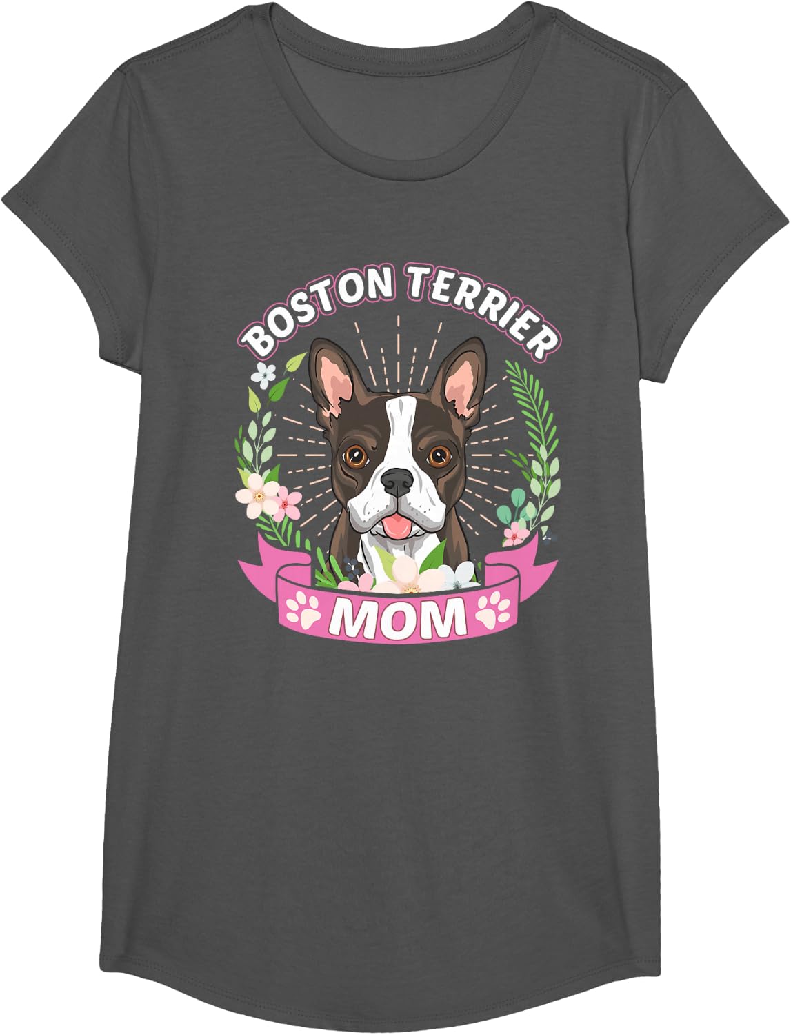 Boston Terrier Mom Mother's Day T-Shirt - Girls Asphalt Grey