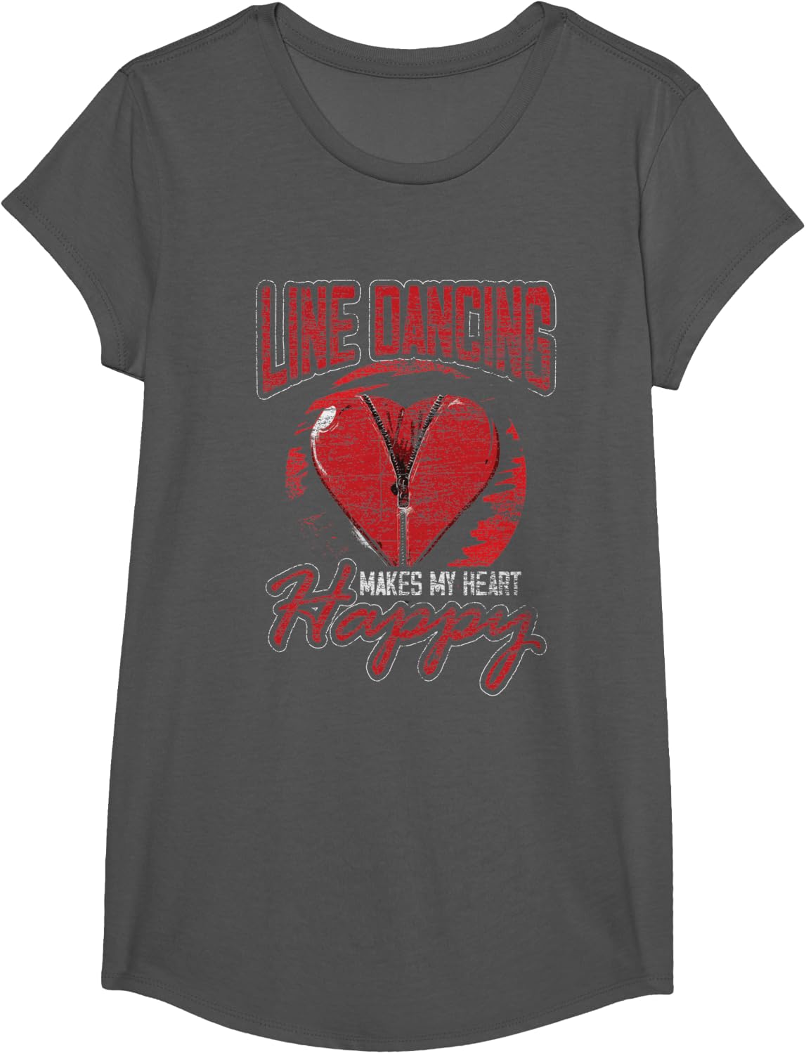 Line Dancing Makes My Heart Happy T-Shirt - Girls Asphalt Grey