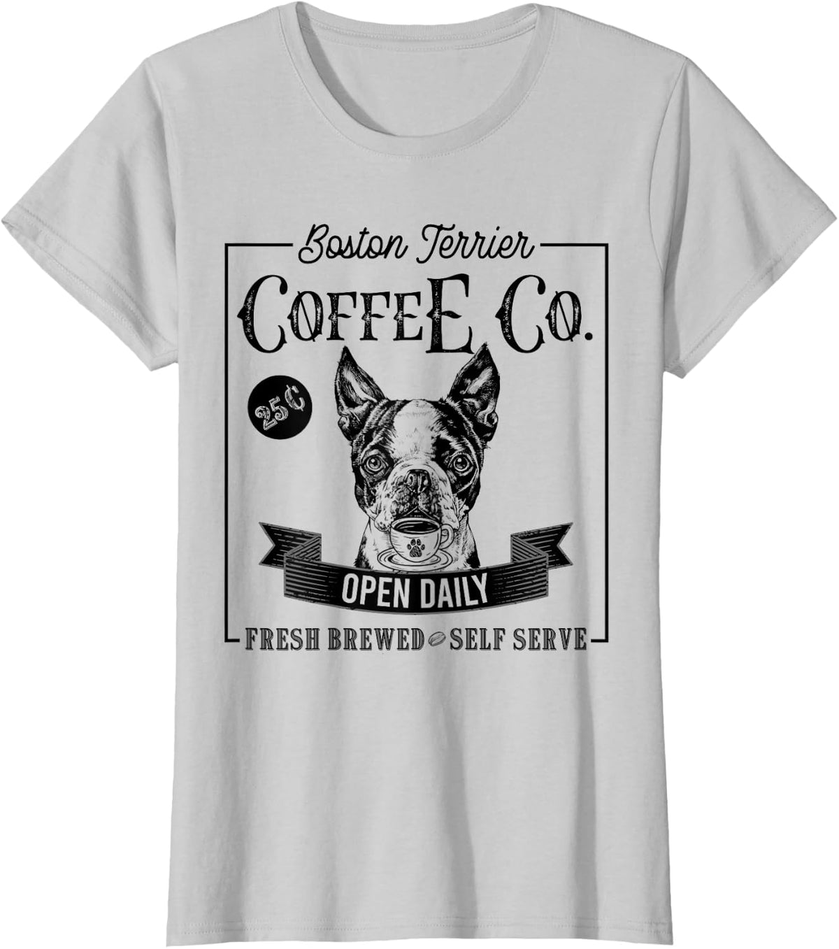 Retro Boston Terrier Coffee Funny Dog Mom Coffee Lover T-Shirt - Silver Grey