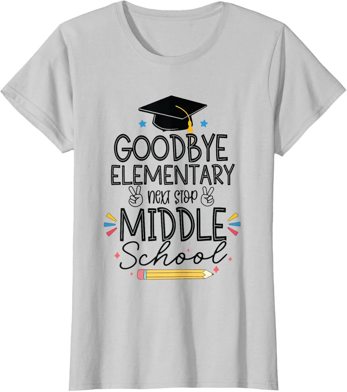 Groovy Goodbye Elementary Next Stop Middle School Graduation T-Shirt - Silver Grey