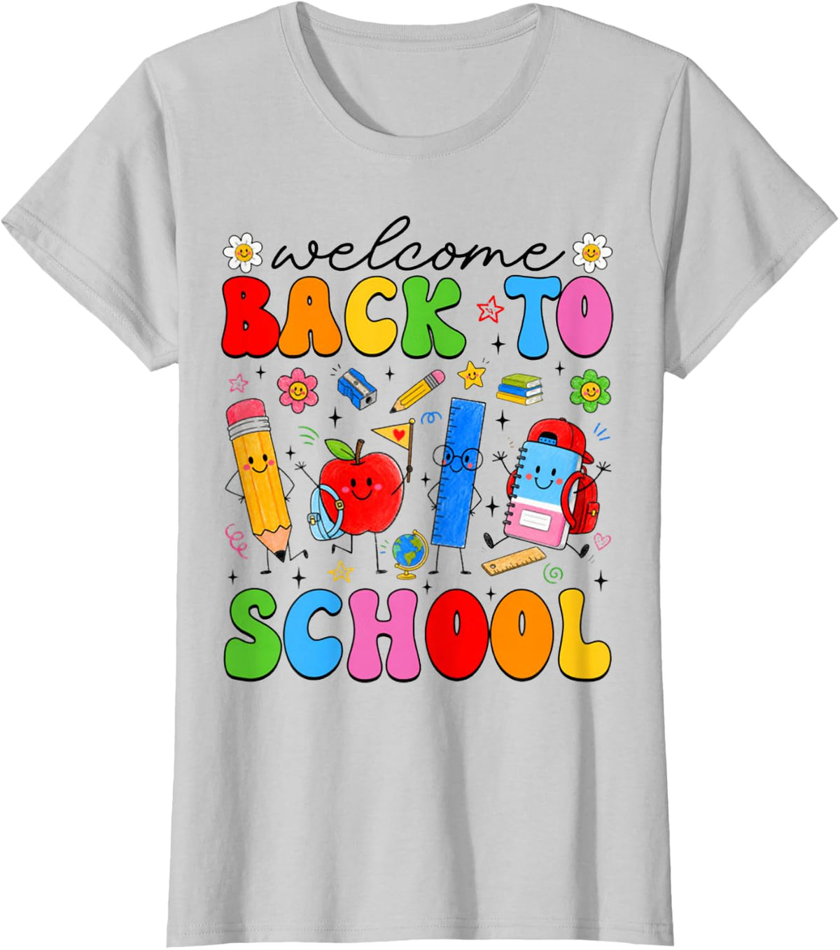 Welcome Back to School Cute School Supplies Boys Girls Kids T-Shirt - Silver Grey