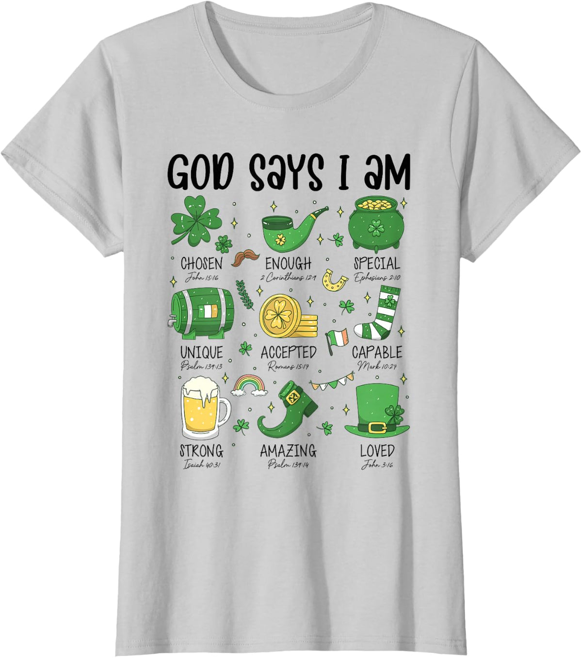 God Says I Am Irish Christian Boys Girls Kid St Patricks Day T-Shirt - Silver Grey
