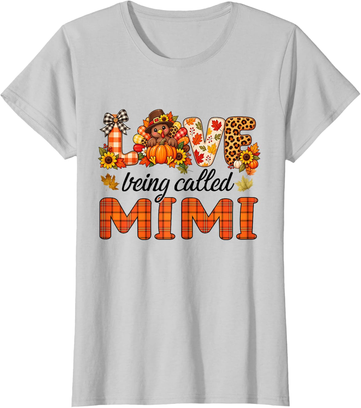Love Being Called Mimi Thanksgiving Pumpkin Fall T-Shirt - Silver Grey