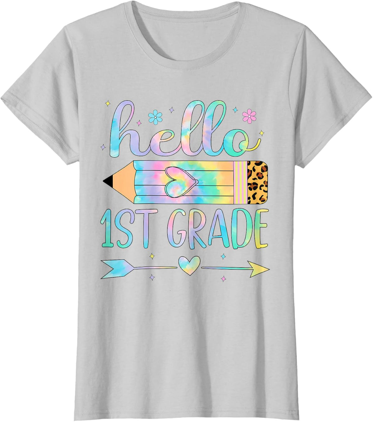 Tie Dye 1st Grade Back to School Hello First Grade Teacher T-Shirt - Silver Grey