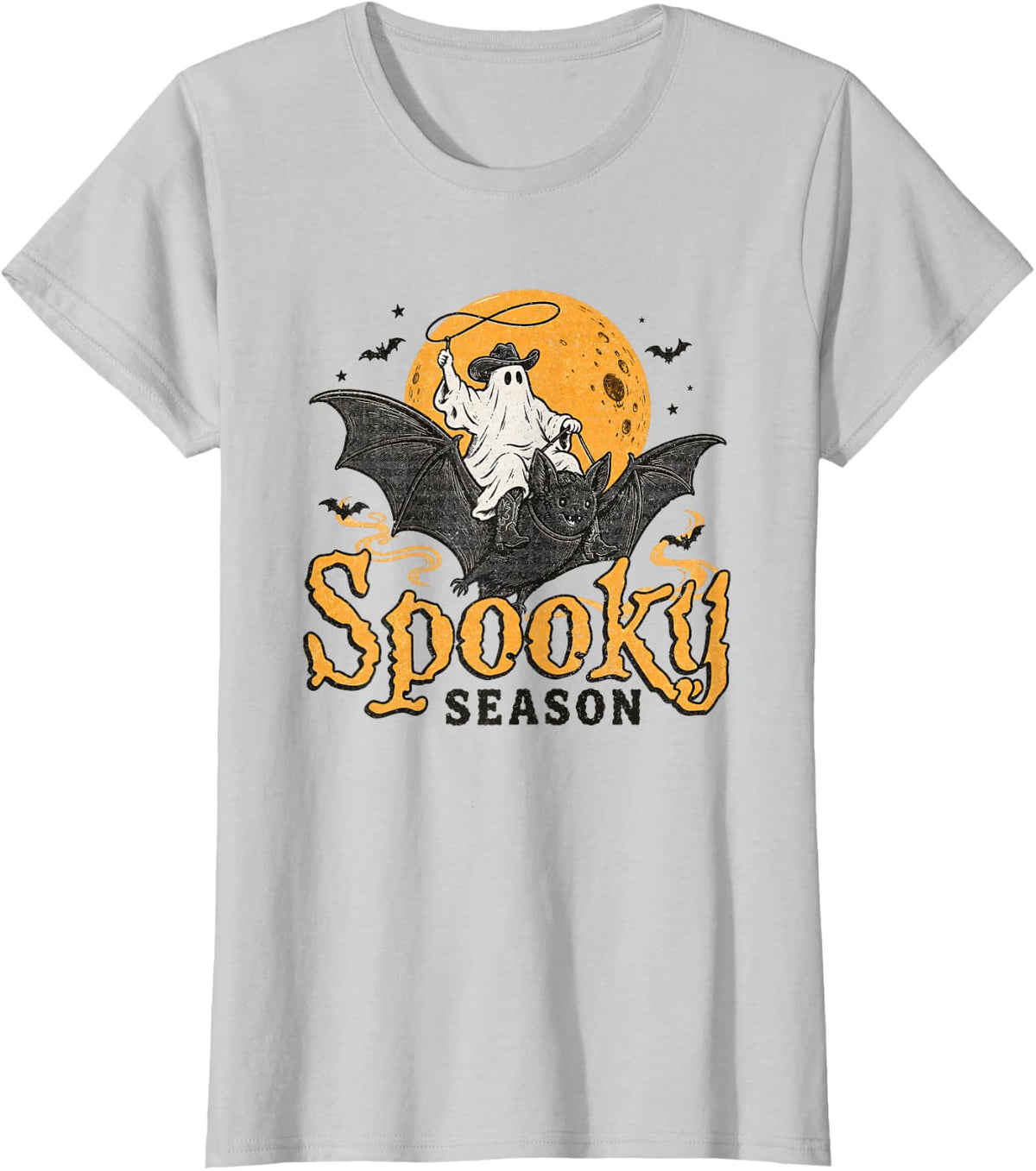 Spooky Season Funny Cowboy Ghost Pumpkin Halloween Costume T-Shirt - Silver Grey