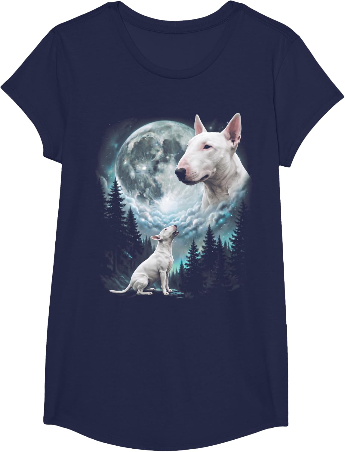 English Bull Terrier Howling to the Moon Retro 90's Dog T-Shirt - Girls Navy Blue