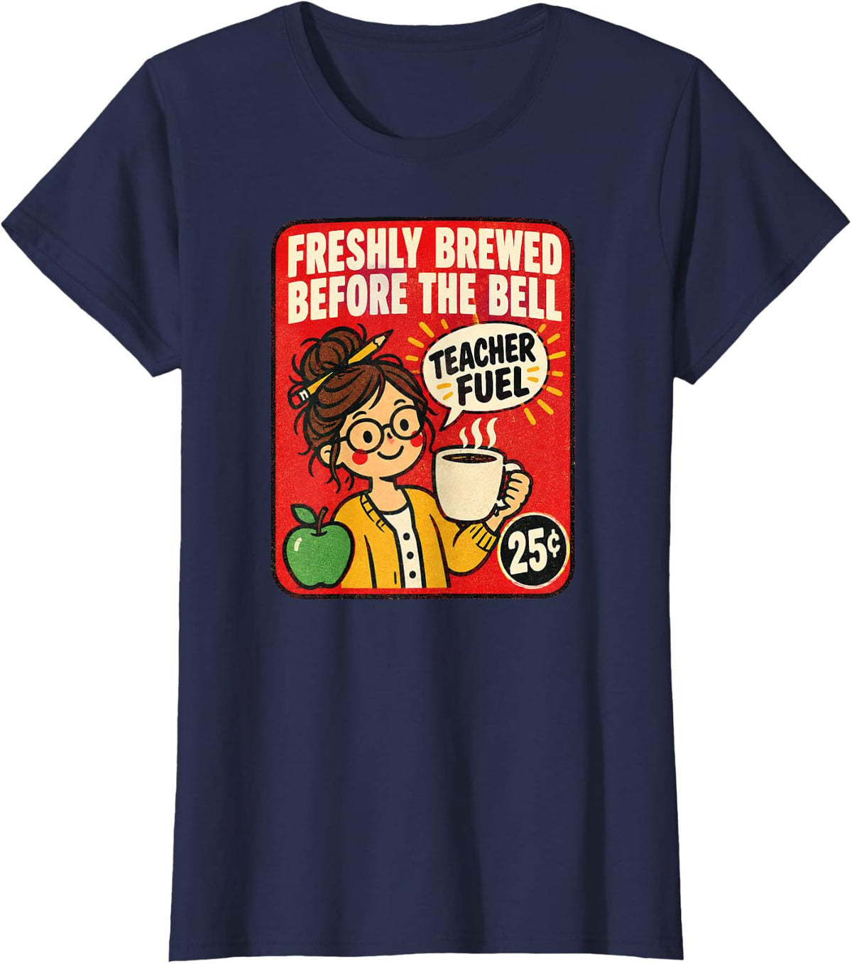 Teacher Fuel Freshly Brewed Before The Bell Retro Coffee T-Shirt - Navy Blue