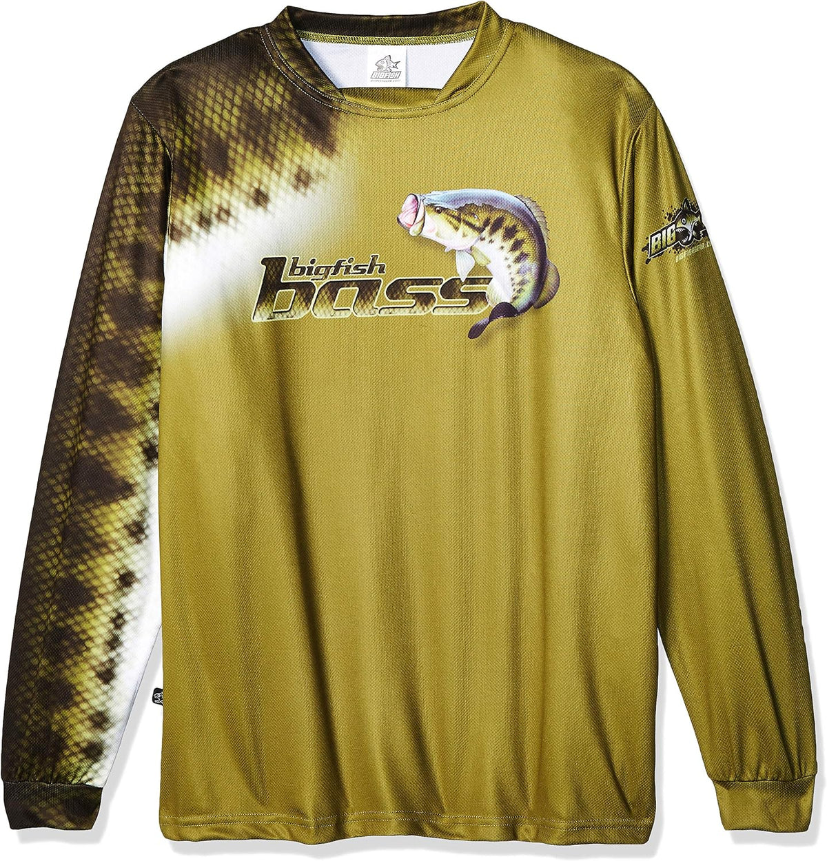 Bigfish BASS Scales Olive UPF50 Long Sleeve Performance Fishing Shirt - Olive