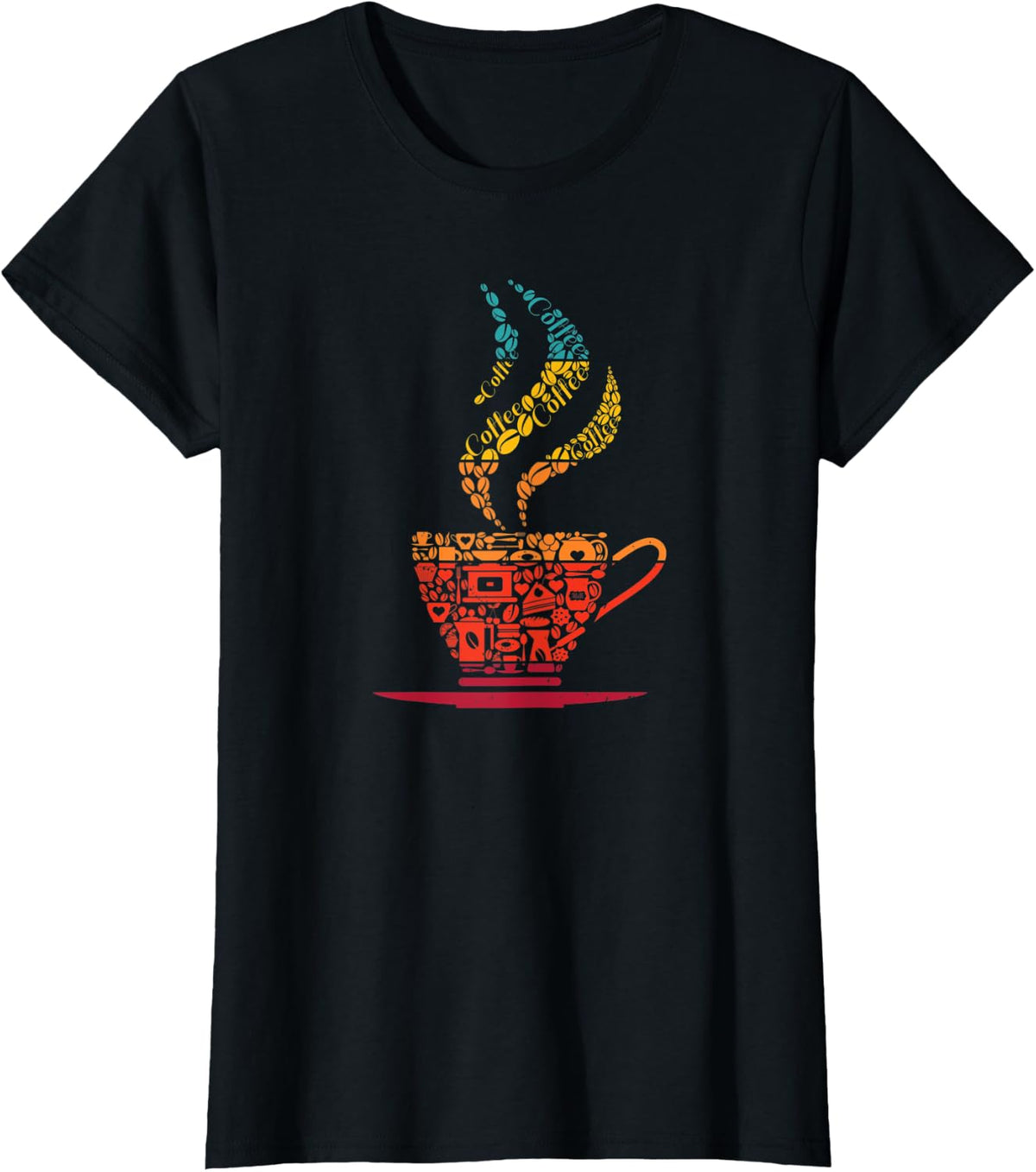 Coffee Lover Mug Composition with Vintage Sunset Retro Style T-Shirt - Black