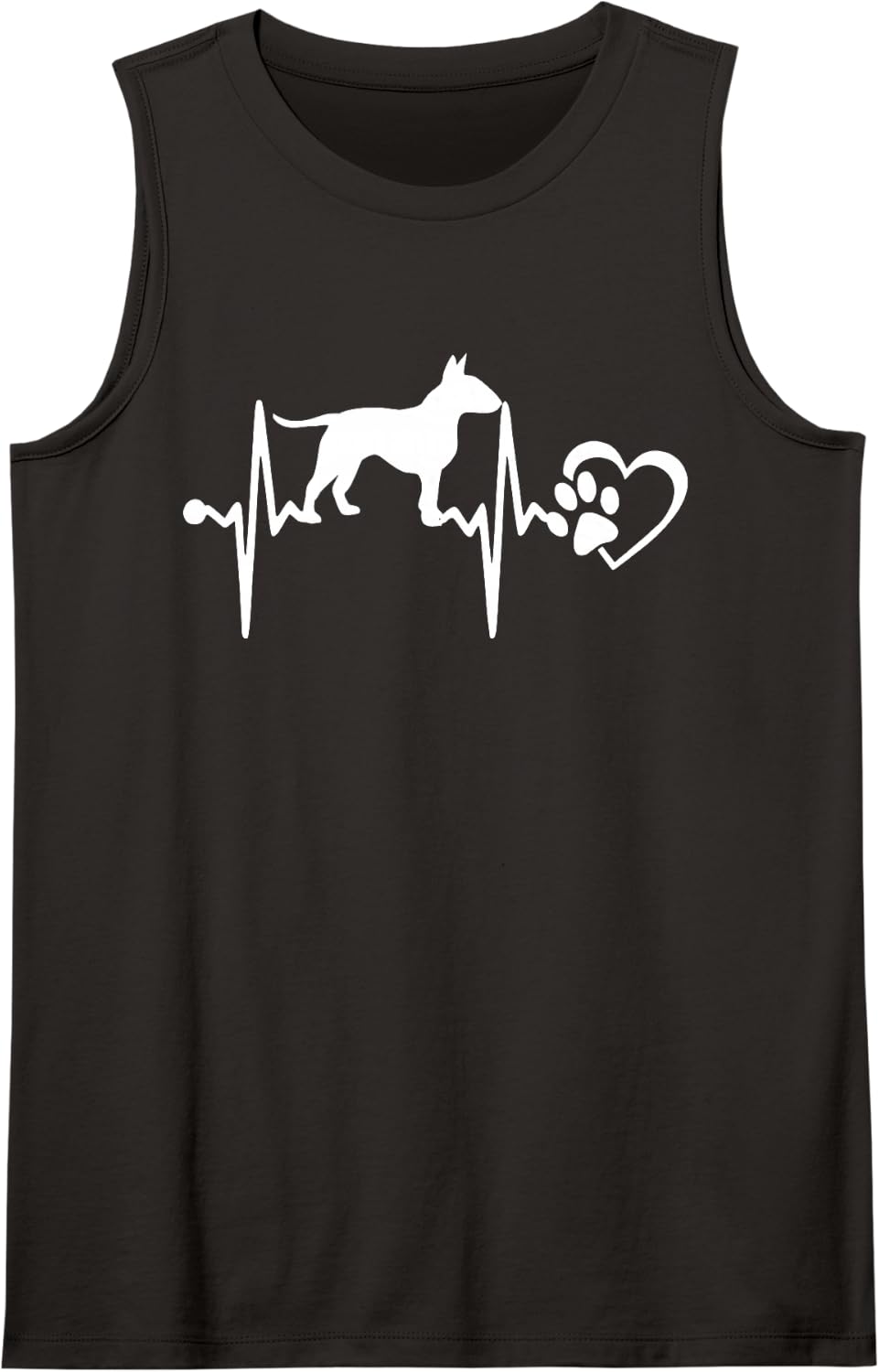 Bull Terrier Dog Heartbeat Paw Love Funny Puppy Lovers Sleeveless Tank Top - Black