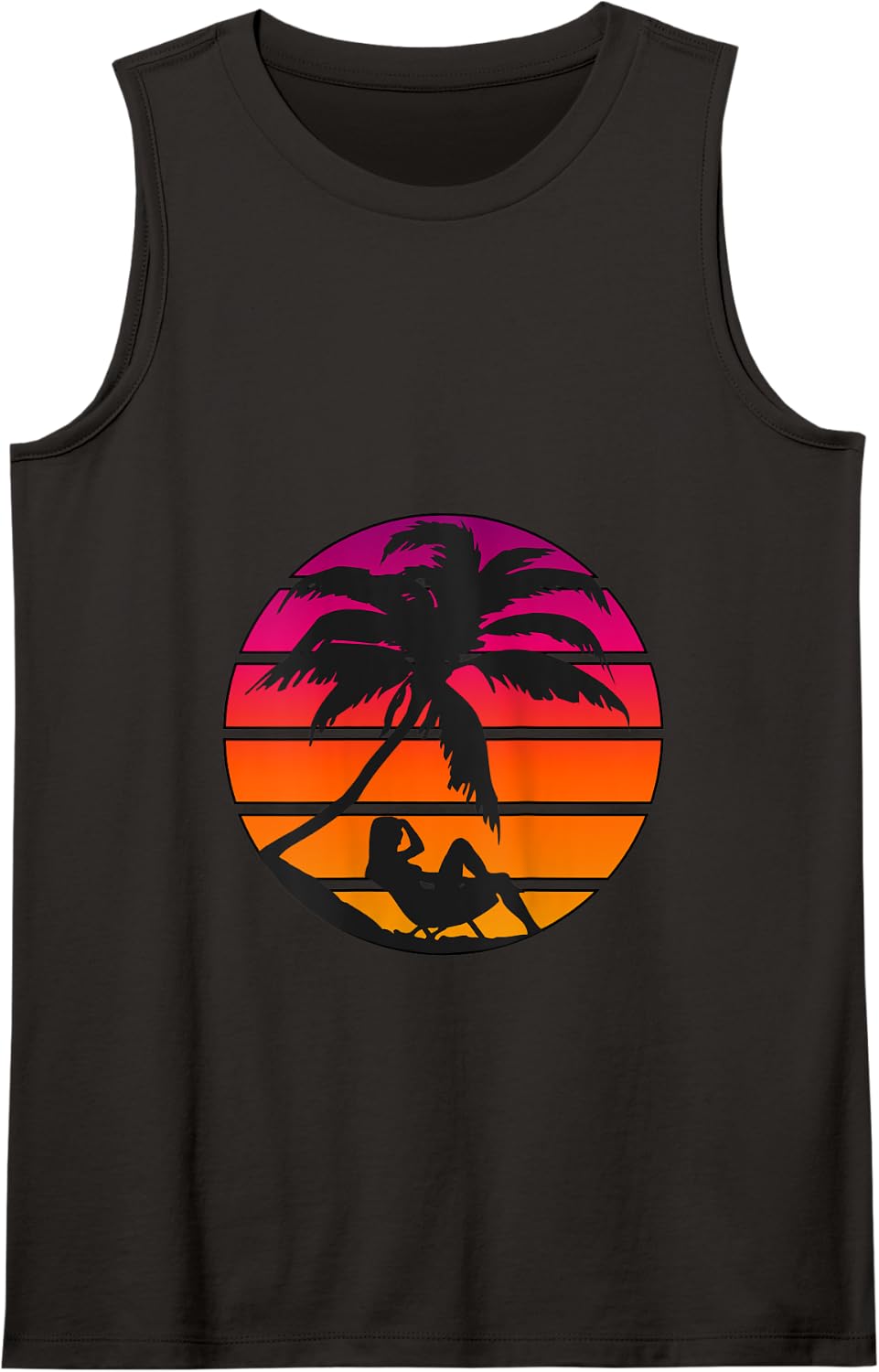 Synthwave Inspired Palm Tree Beach Sunset Tank Top - Black