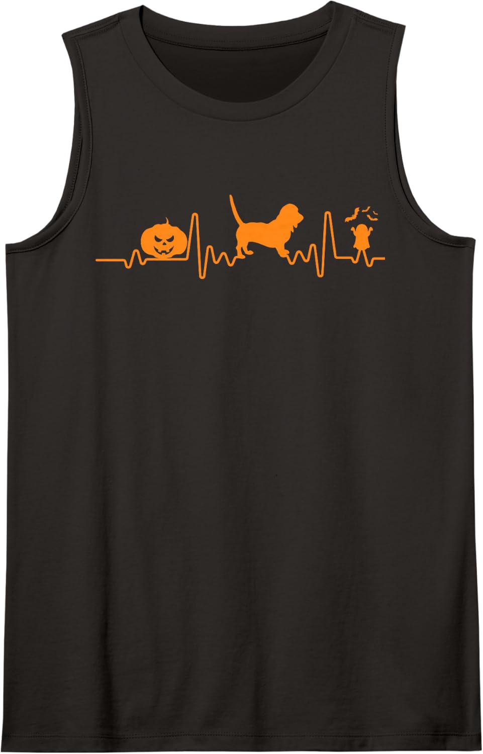 Basset Hound Dog Heartbeat Pumpkin Halloween Costume Sleeveless Tank Top - Black