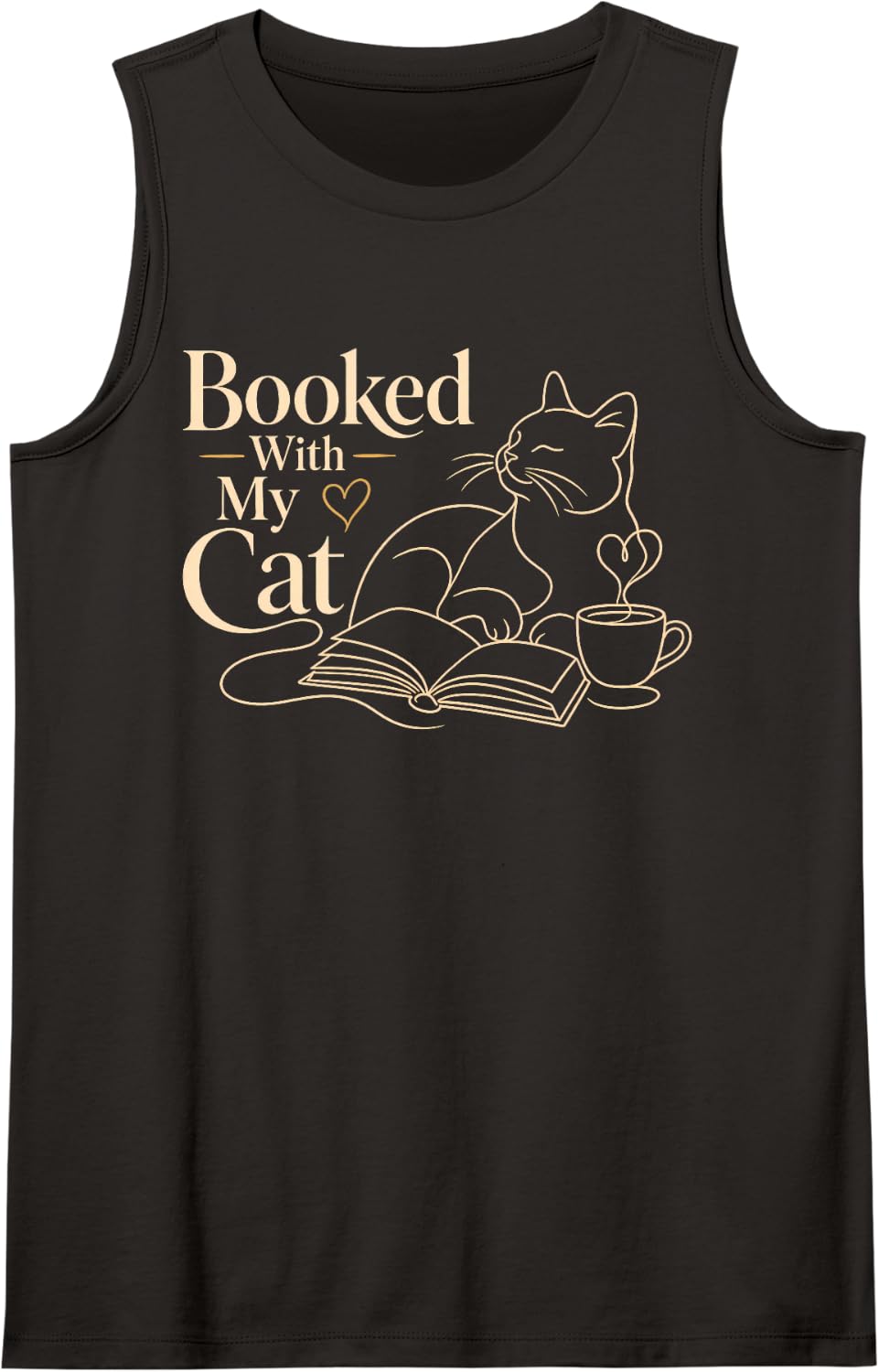 Booked with My Cat Book Lover Reading Tank Top - Black