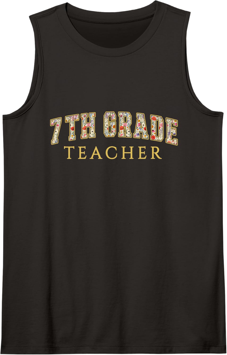 7th Grade Teacher Wildflower Varsity Letters Middle School Sleeveless Tank Top - Black