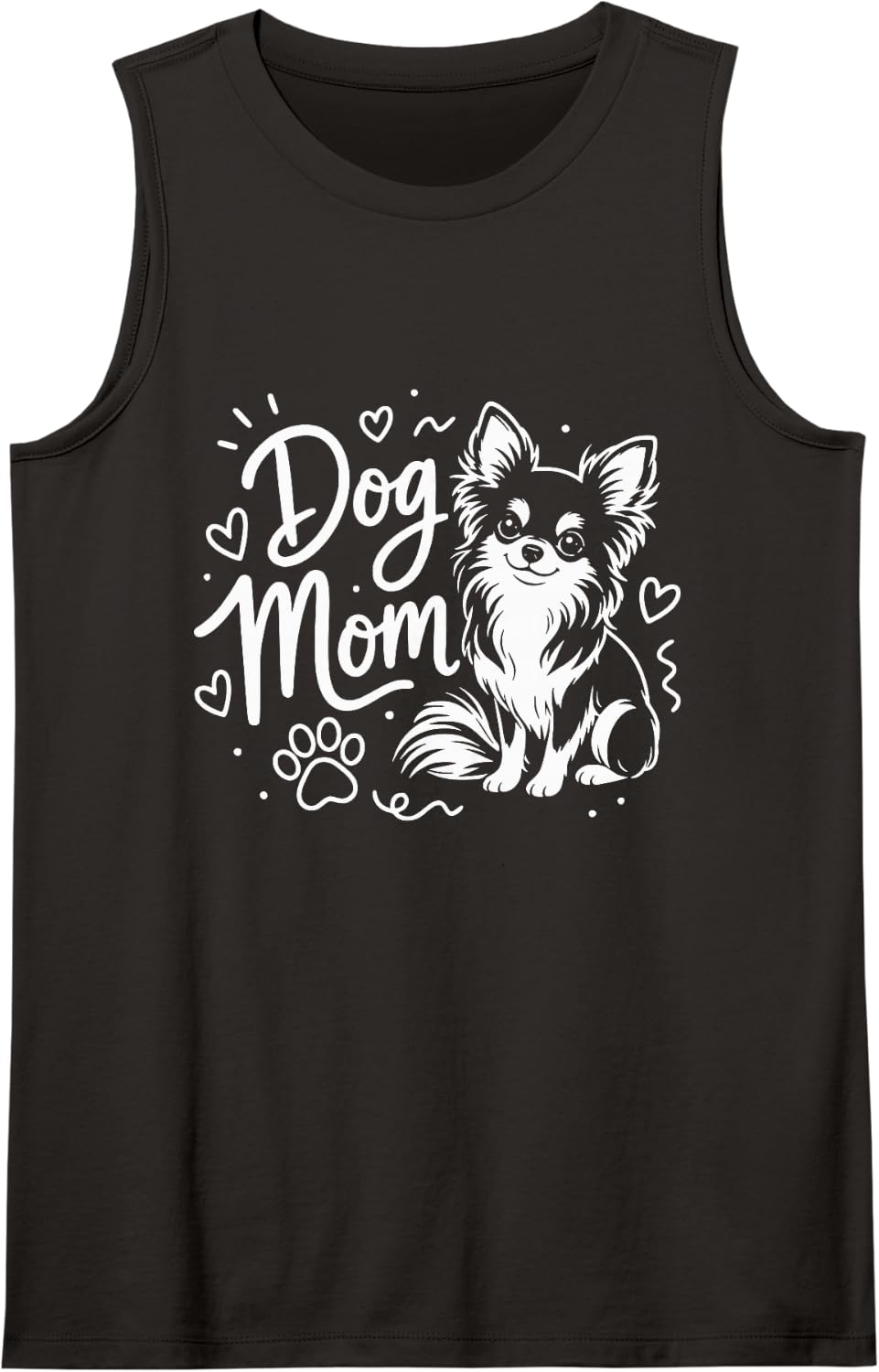 Long Hair Chihuahua Dog Mom Cute Puppy Heart Paws Sleeveless Tank Top - Black