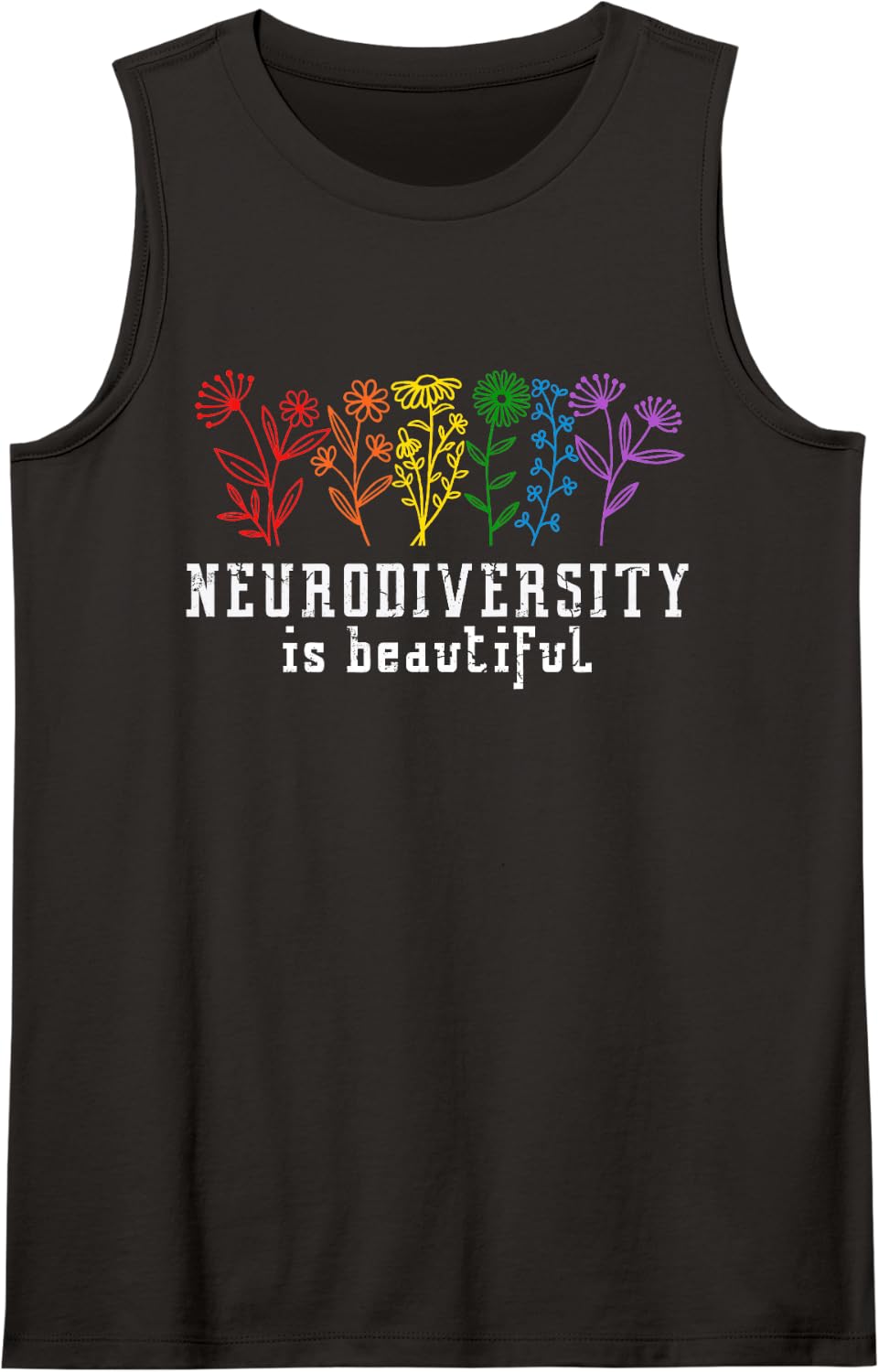 Autism Awareness Neurodiversity is Beautiful ADHD Sleeveless Tank Top - Black