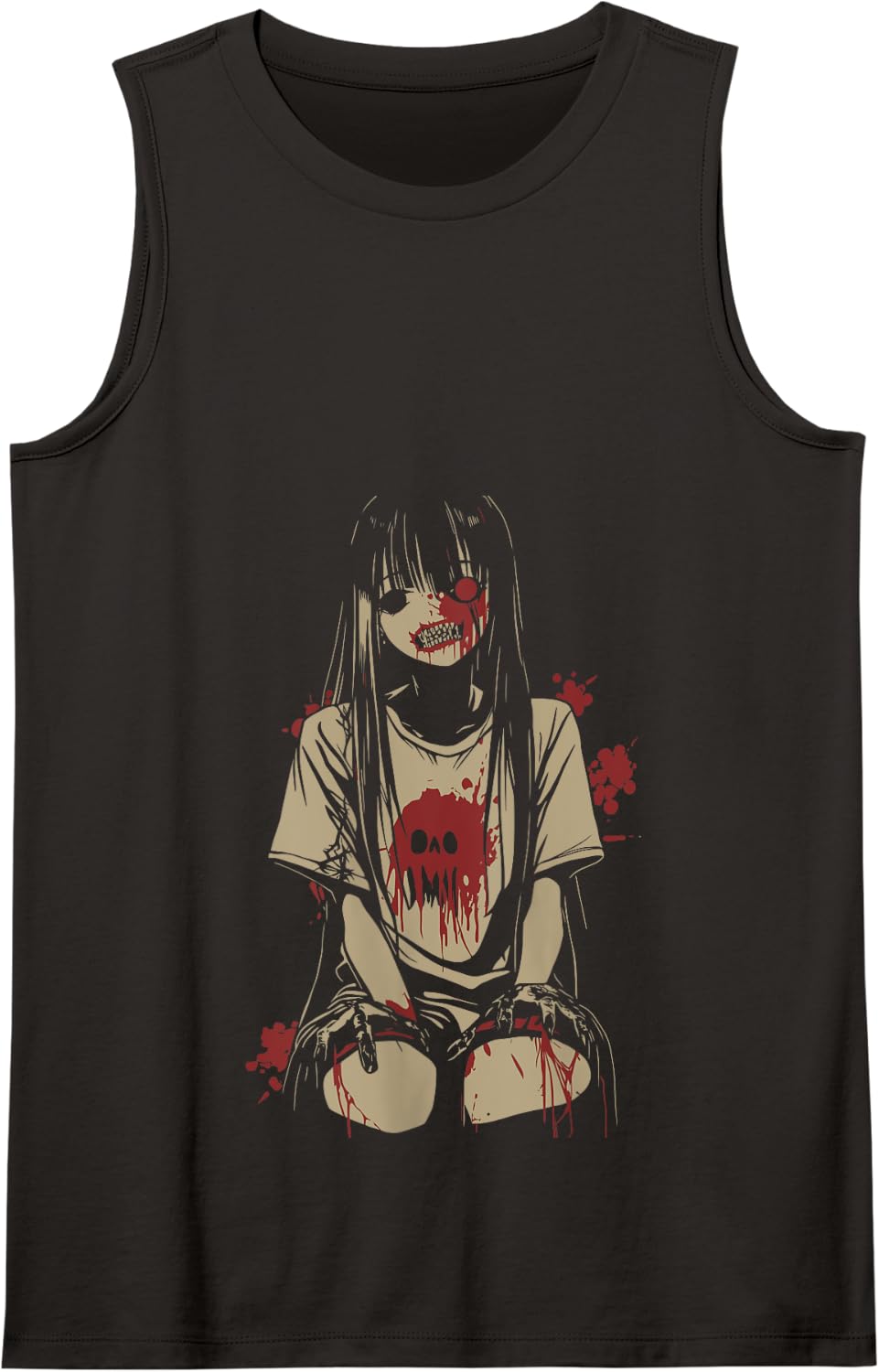 Anime Horror Girl Aesthetic Soft Grunge Waifu Japanese Girl Tank Top - Black