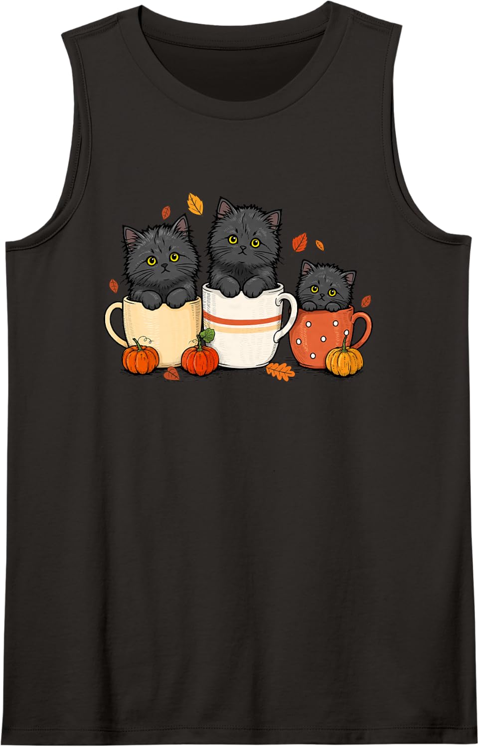 Black Cat Fall Vibes Cat Halloween Pumpkin Spooky Season Tank Top - Black