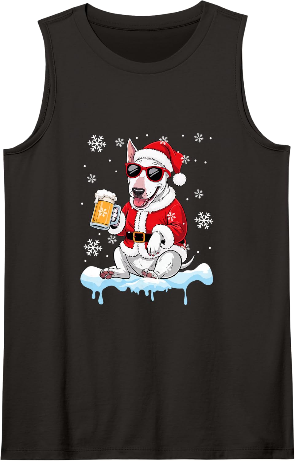 Santa Bull Terrier Sunglasses Drinking Beer Christmas Owner Sleeveless Tank Top - Black