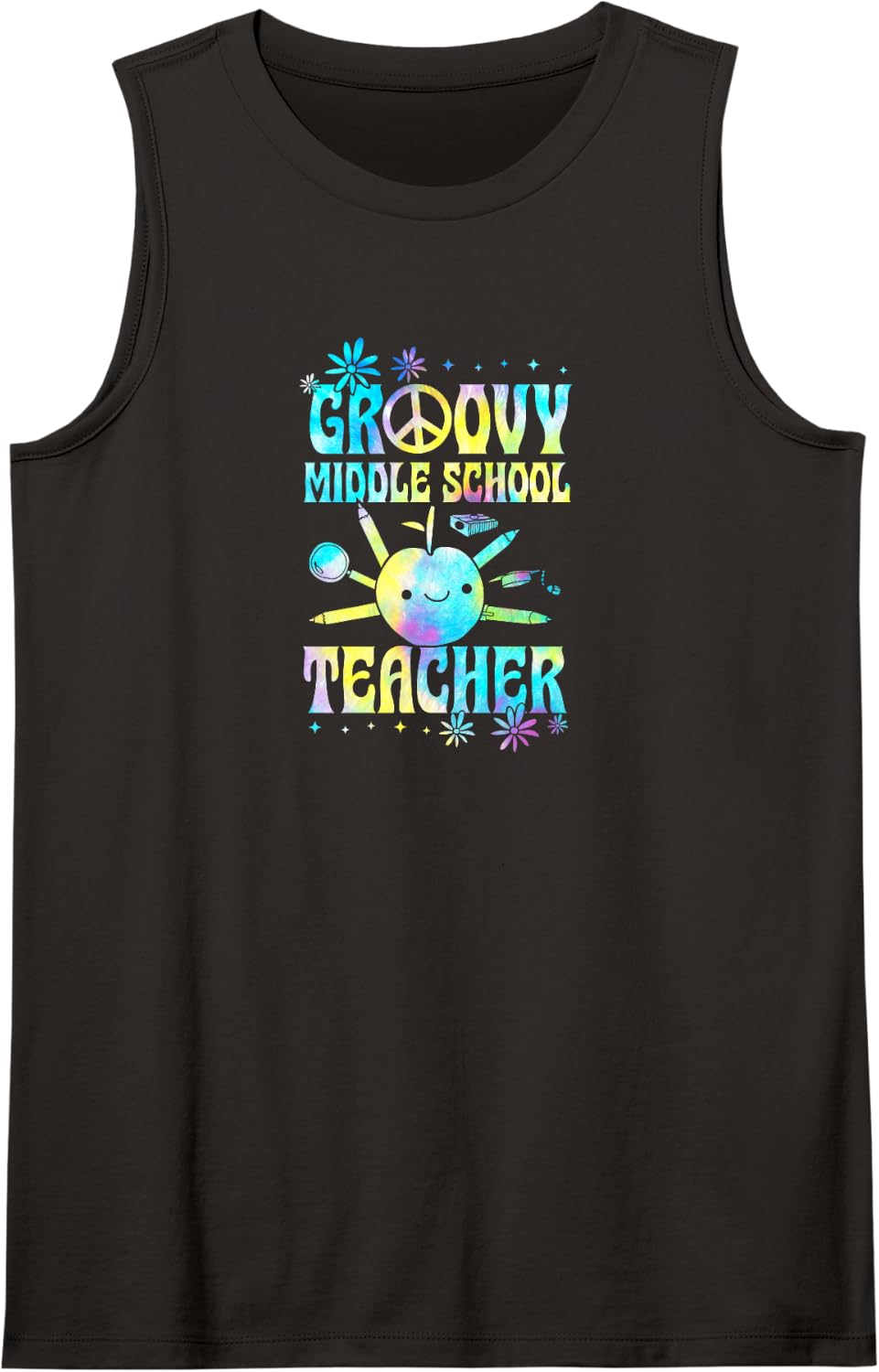 Groovy Middle School Teacher 60s Throwback Day Peace Flower Sleeveless Tank Top - Black
