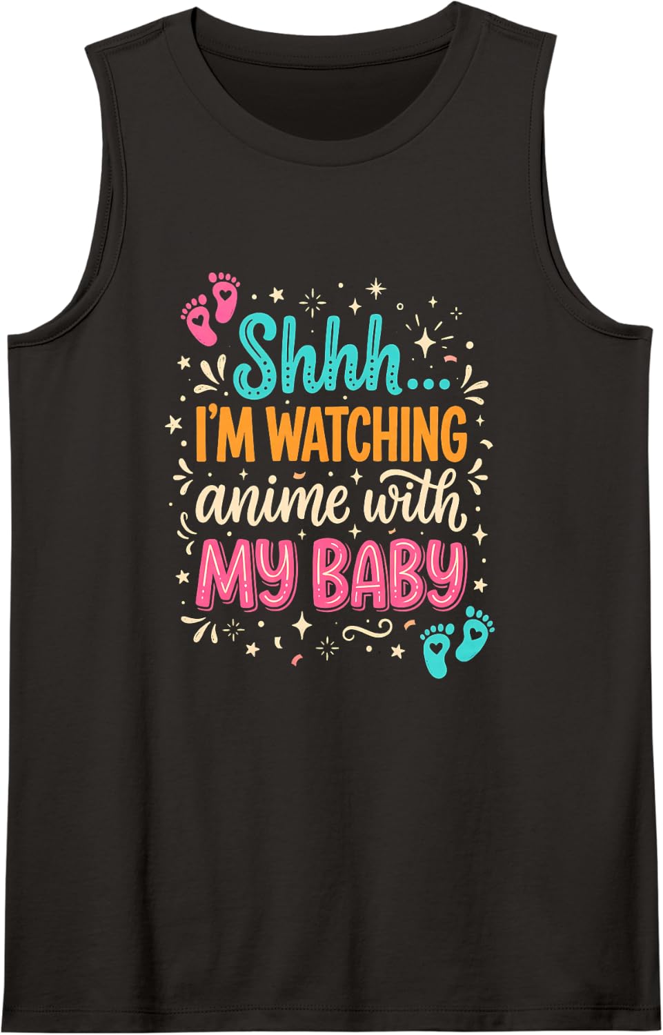 Anime Family Baby Funny Otaku Parents Watching Anime Sleeveless Tank Top - Black