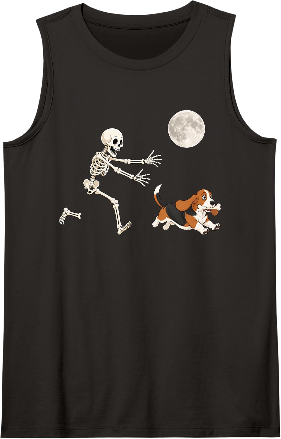 Basset Hound Running Skeleton Retro Halloween Dog Sleeveless Tank Top - Black