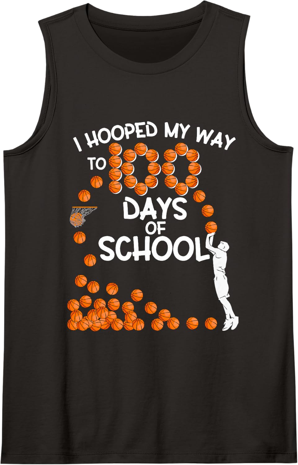 I Hooped My Way to 100 Days of School Basketball Player Sleeveless Tank Top - Black