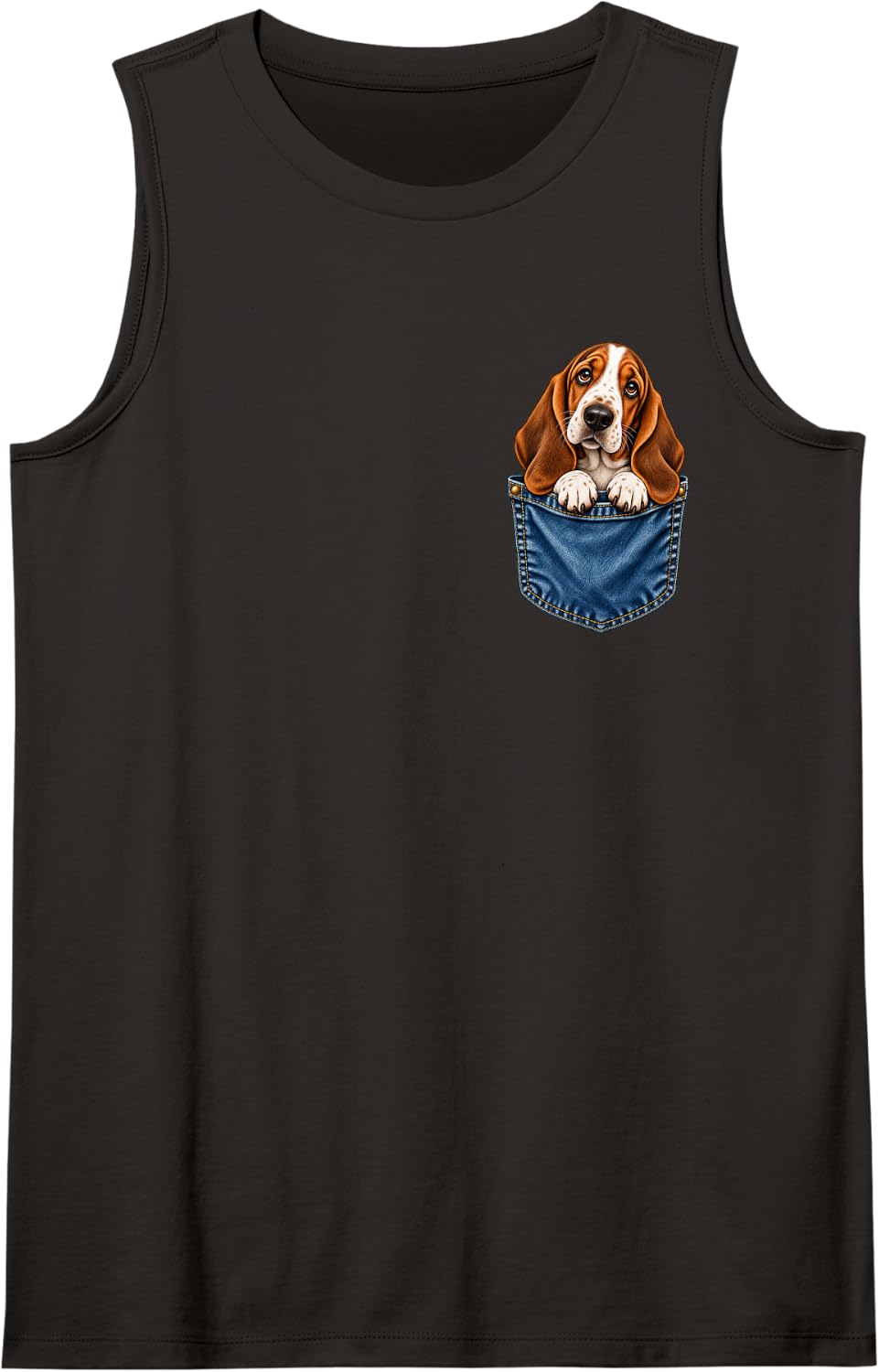 Basset Hound Puppy in Pocket Cute Dog Lover Portrait Sleeveless Tank Top - Black