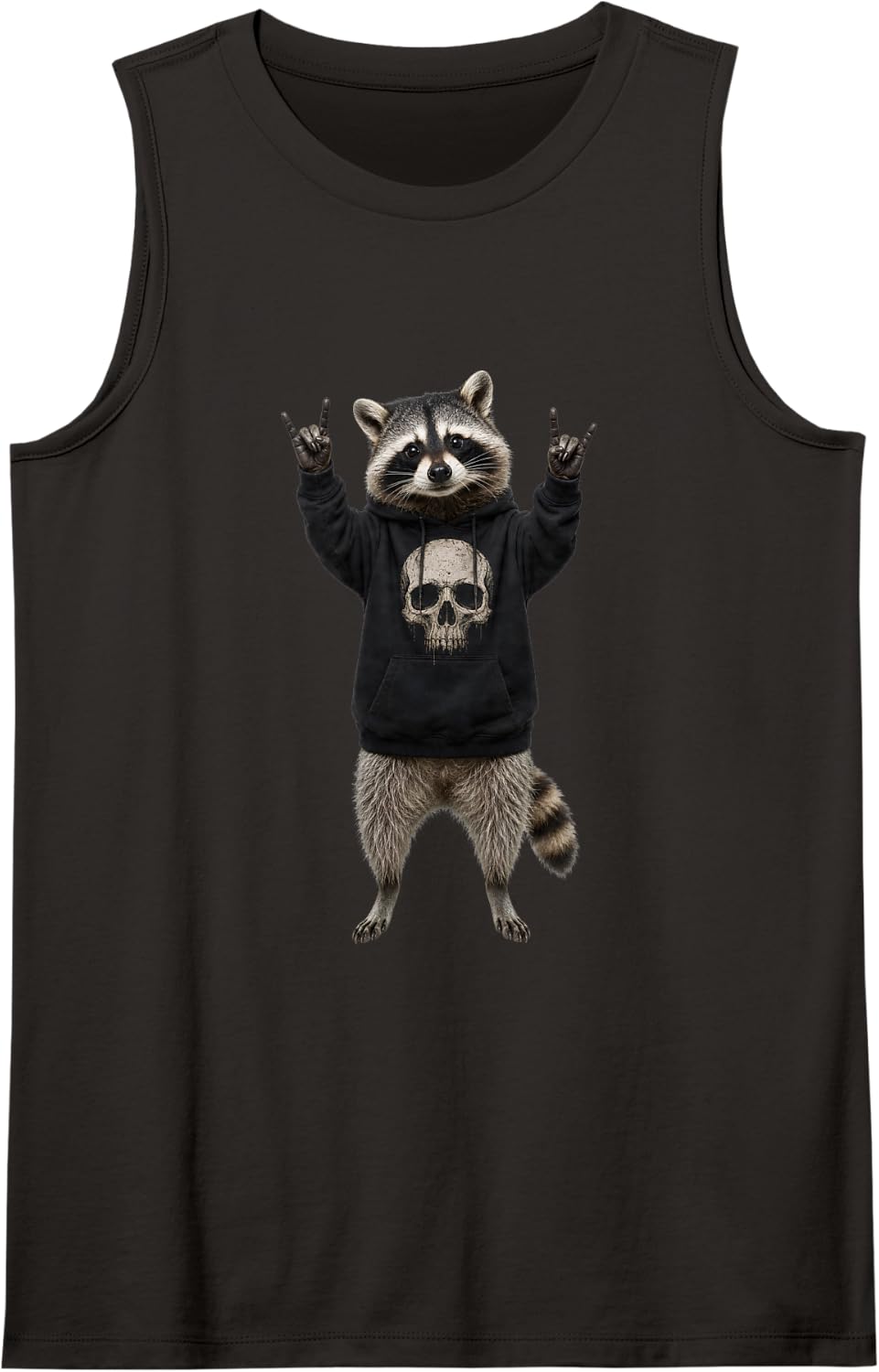 Raccoon Skull Rock Vintage Sleeveless Tank Top - Black