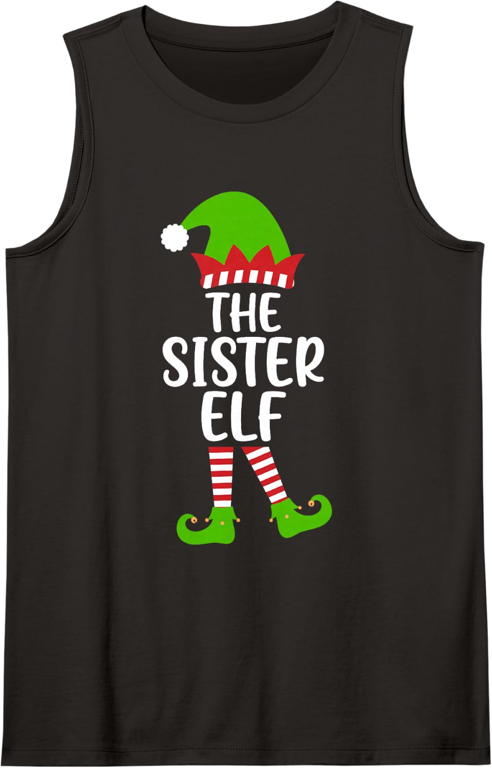 I'm the Sister Elf Holiday Xmas Party Matching Family Group Sleeveless Tank Top - Black