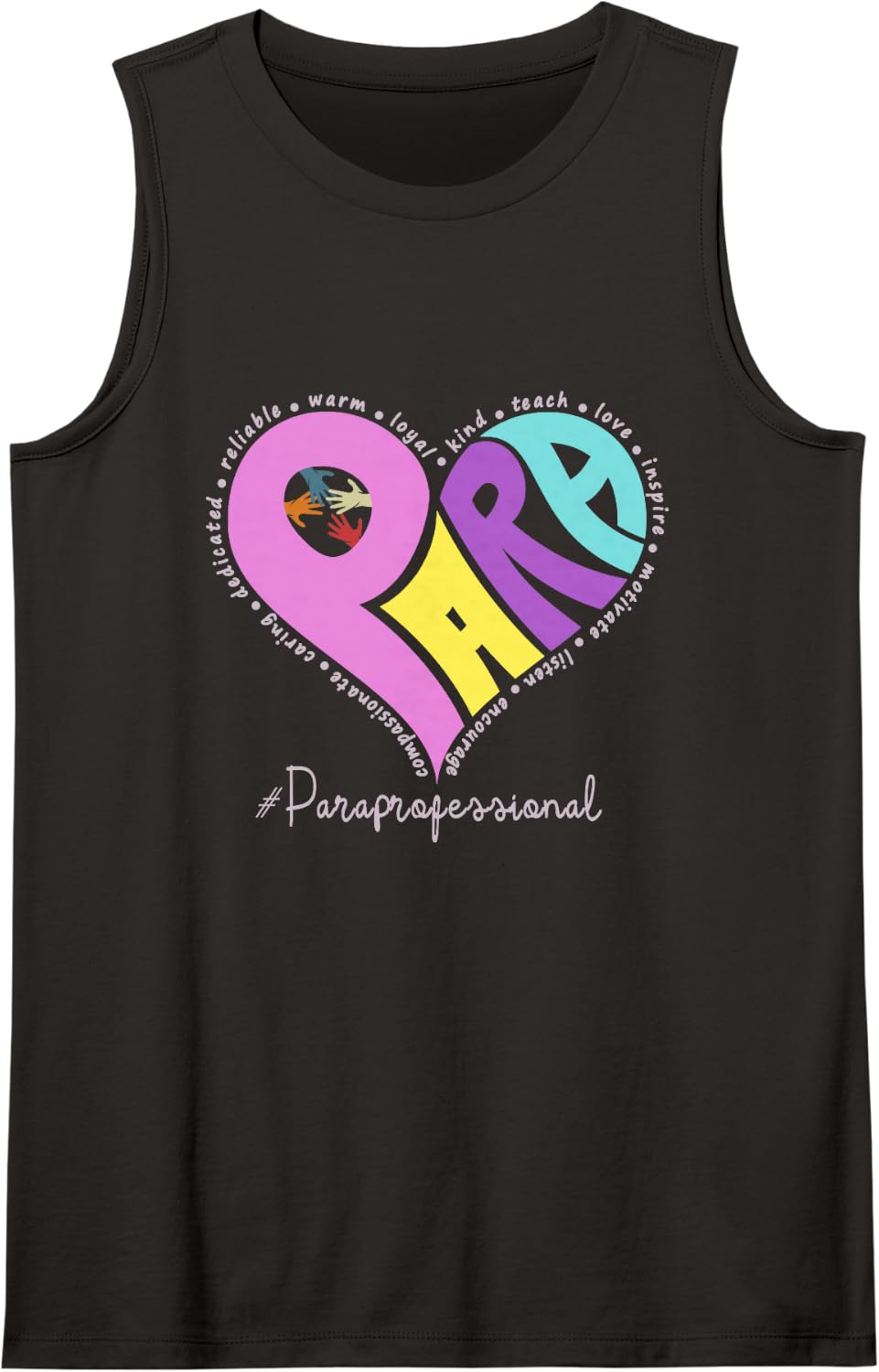 para Heart Paraprofessional Teacher Back to School Sleeveless Tank Top - Black