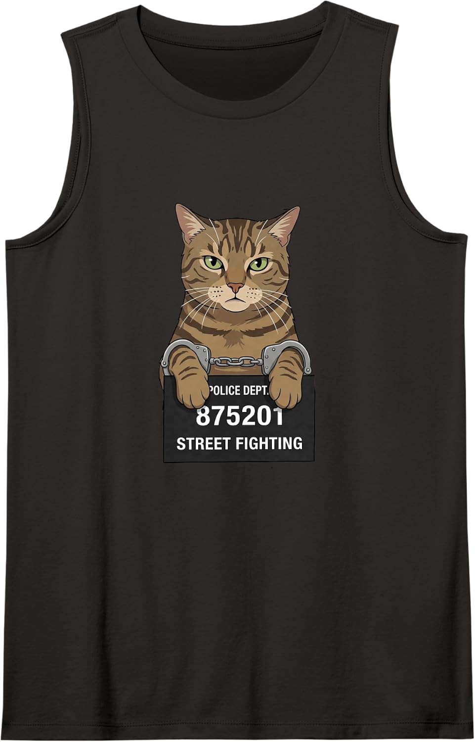 Funny Cat Mugshot Street Mischief Feline Sleeveless Tank Top - Black