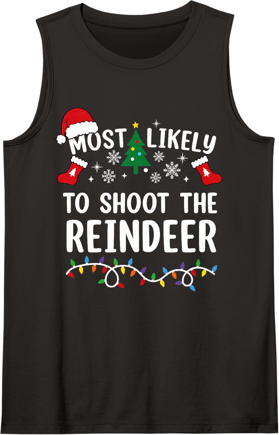 Most Likely to Shoot The Reindeer Matching Christmas Sleeveless Tank Top - Black