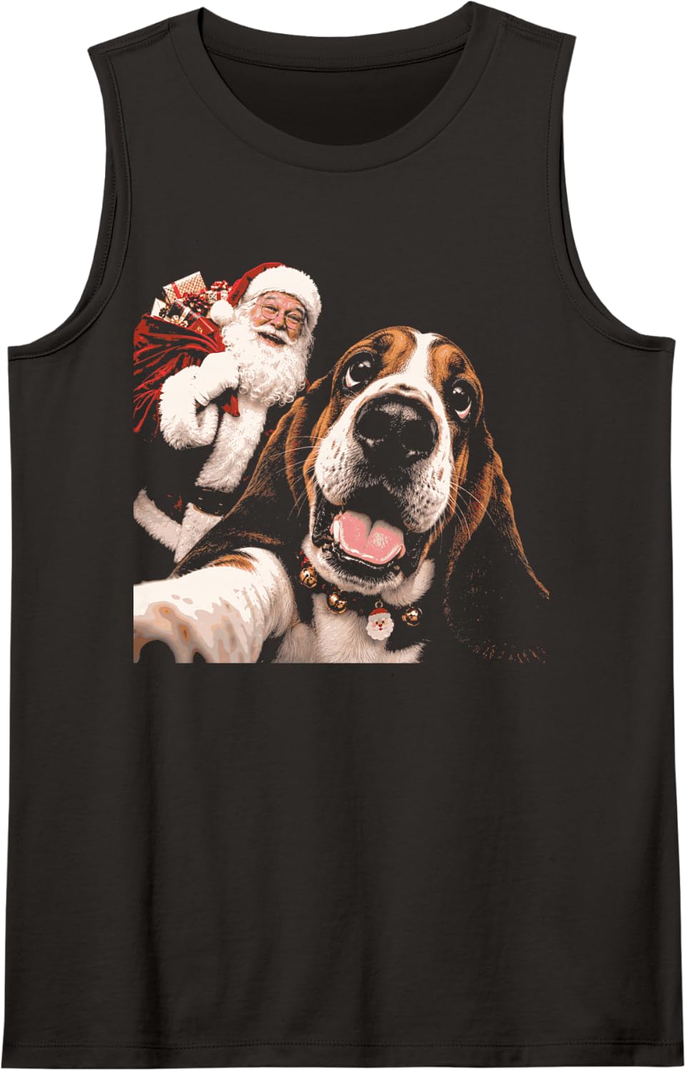Christmas Basset Hound Santa Selfie Kids Boys Girls Sleeveless Tank Top - Black