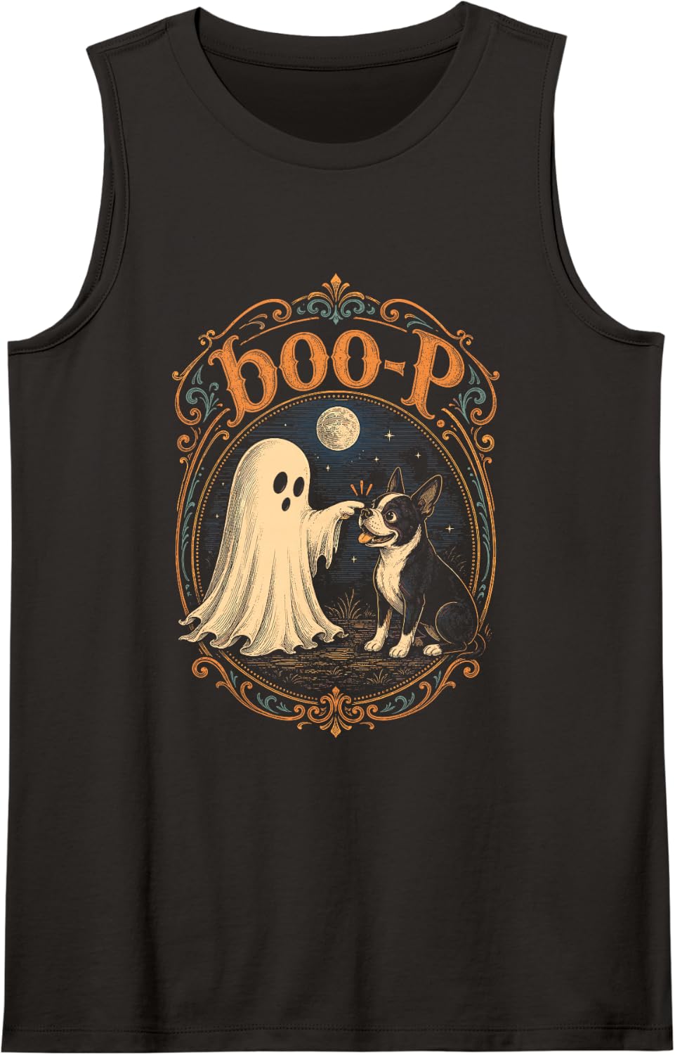 Boo Boo-p Boston Terrier Ghost Funny Boop Halloween Dog Mom Sleeveless Tank Top - Black