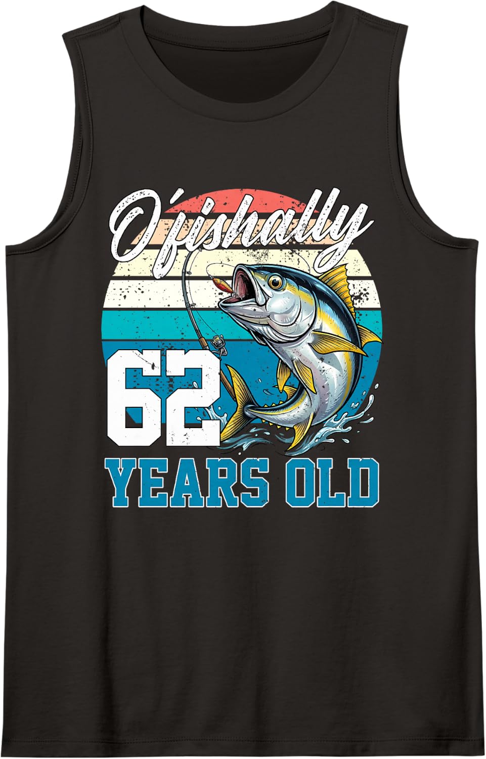 Ofishally 62 Years Old Fisherman 62nd Birthday Tuna Fishing Sleeveless Tank Top - Black