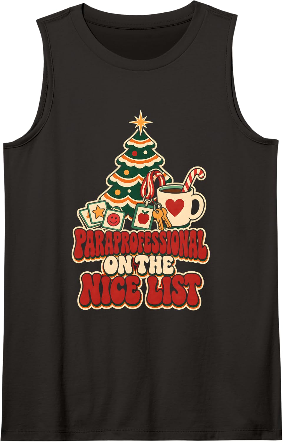 Paraprofessional On The Nice List Paraprofessional Christmas Sleeveless Tank Top - Black