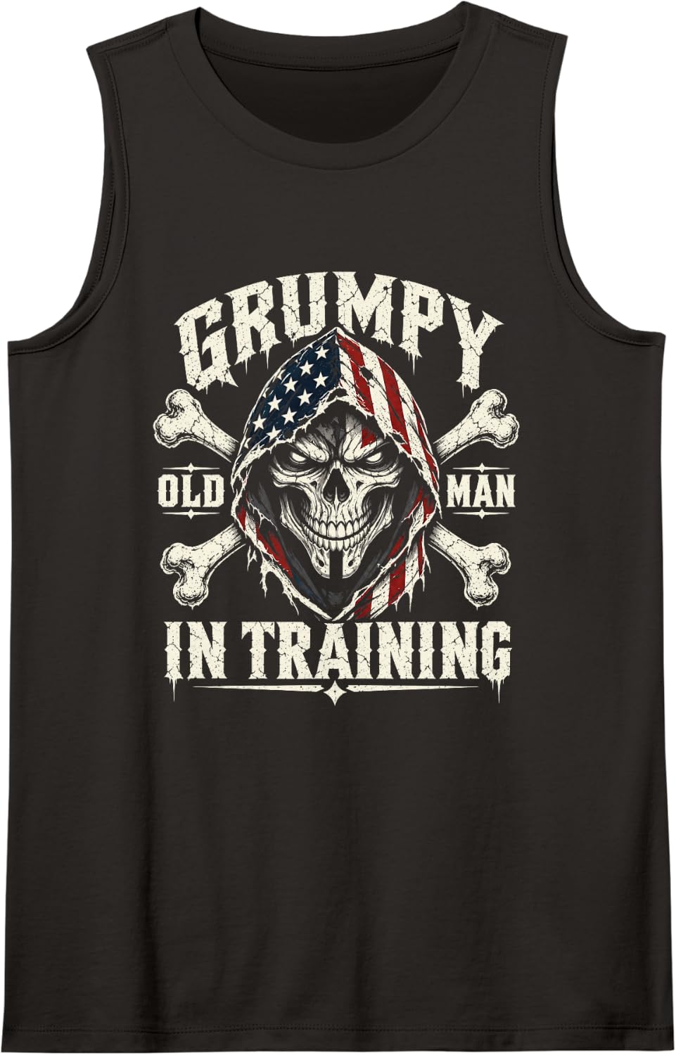 Grumpy Old Man in Training Funny Skull Vintage Humor Sleeveless Tank Top - Black