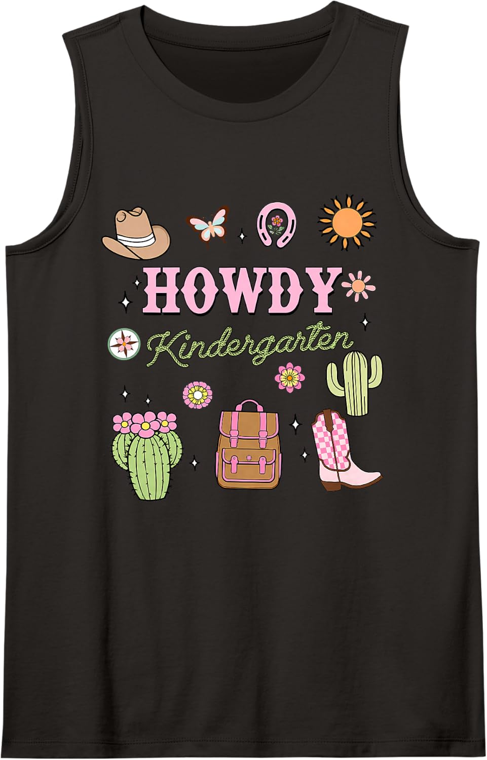 Howdy Kindergarten Teacher Rodeo Country Western Cowgirl Sleeveless Tank Top - Black