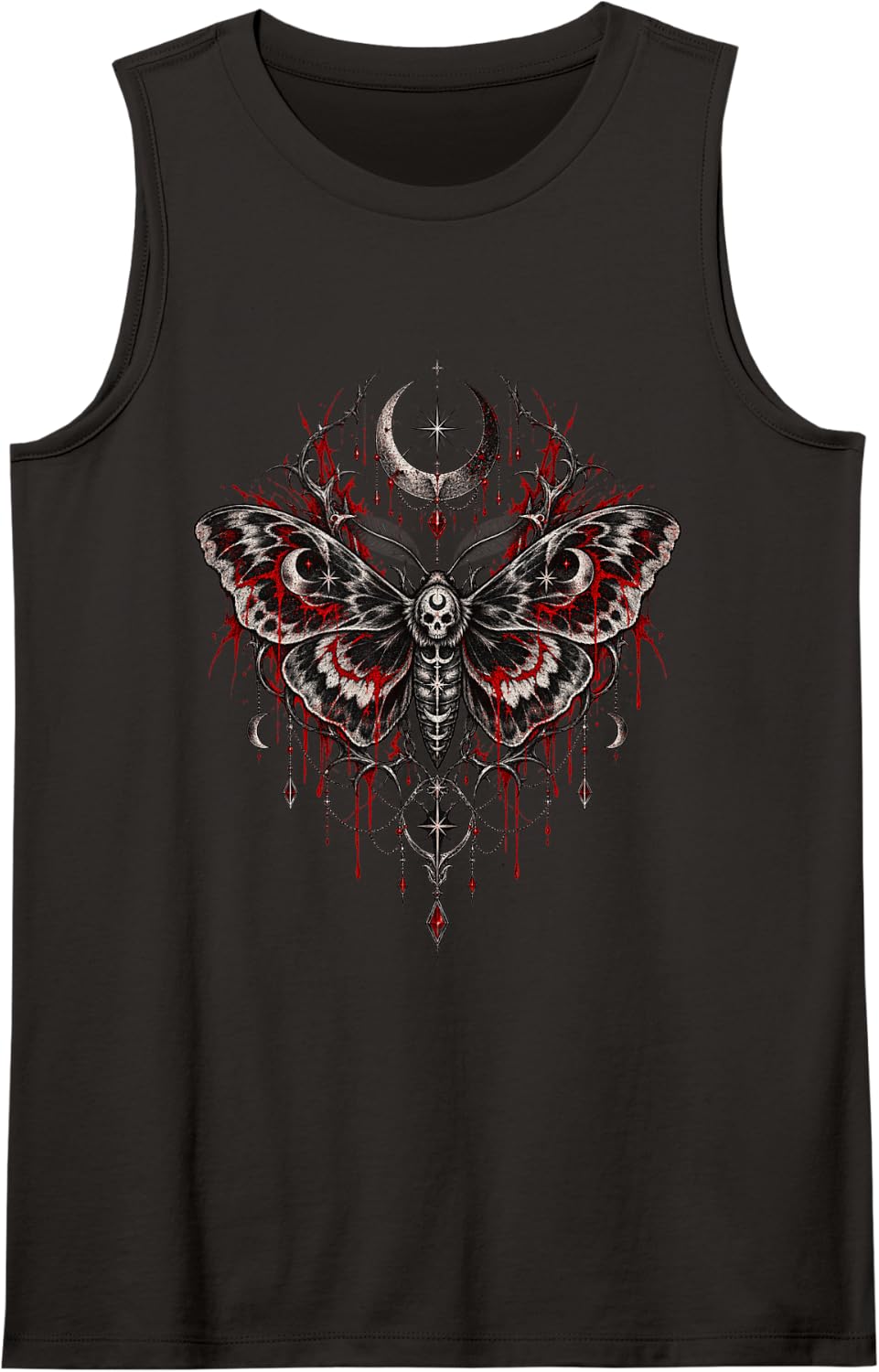 Gothic Death Moth Occult Moon Dark Alternative Sleeveless Tank Top - Black