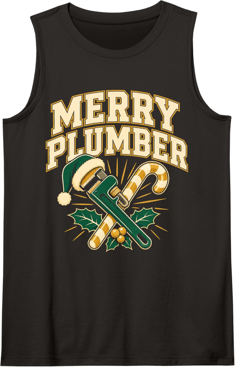 Merry Plumber Christmas Pipe Wrench Sleeveless Tank Top - Black