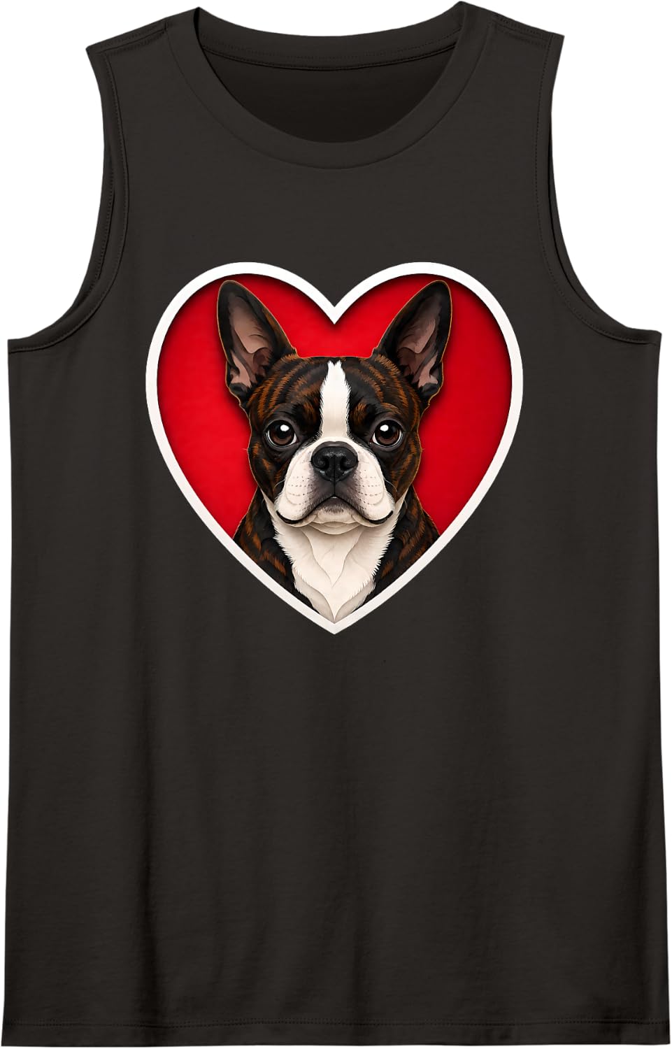 Brindle Boston Terrier Heart Sleeveless Tank Top - Black