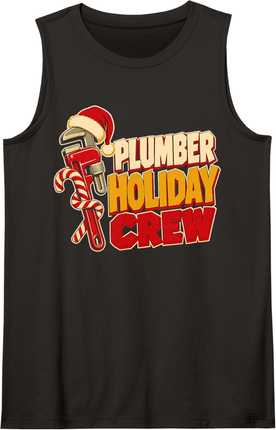 Plumber Holiday Crew Santa Hat Sleeveless Tank Top - Black