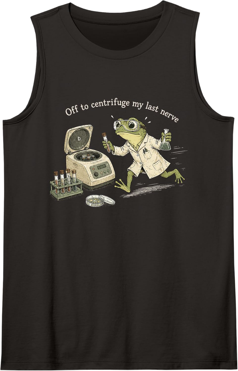 Science Lover Lab Tech Frog Off to Centrifuge My Last Nerve Tank Top - Black