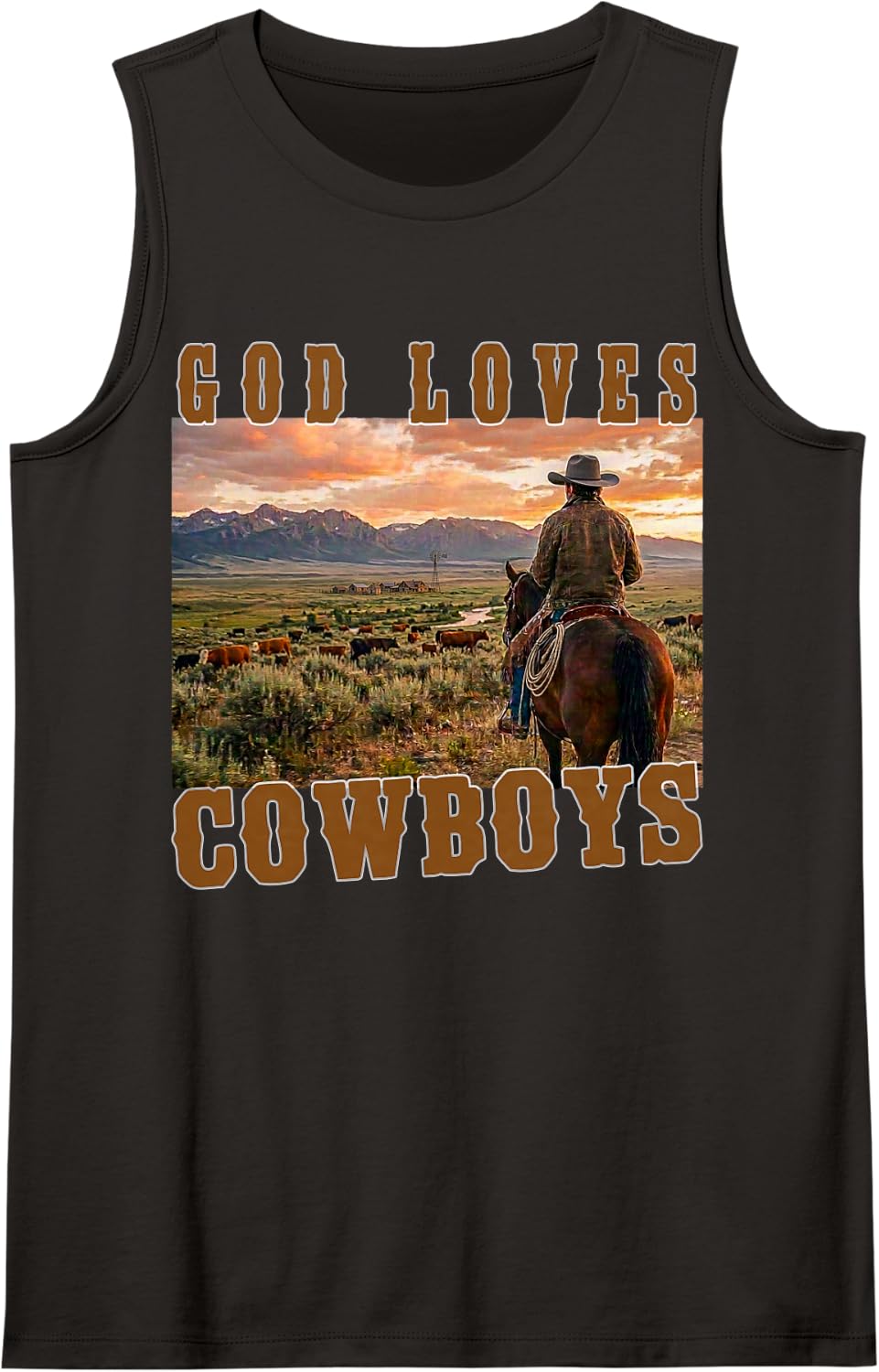 God Loves Cowboys Rodeo Western Country Faith line Dance Sleeveless Tank Top - Black