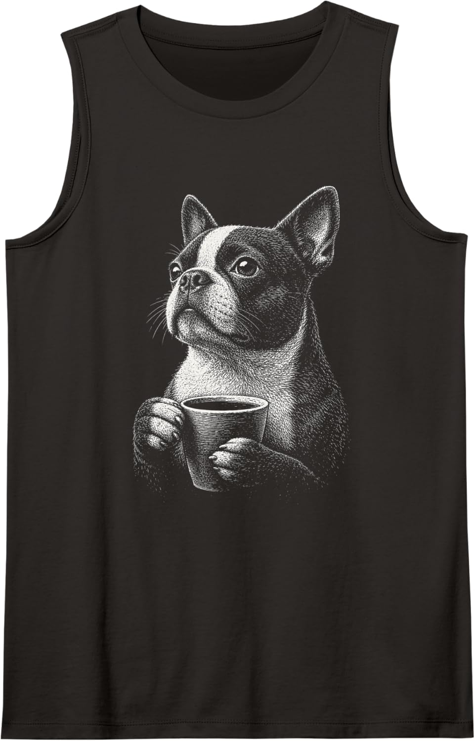 Boston Terrier Dog Lover Funny Dog Drinking Coffee Lover Sleeveless Tank Top - Black