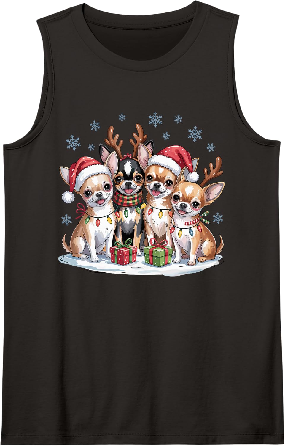 Cute Chihuahua Christmas Puppies Dog Lovers Holiday Pajamas Sleeveless Tank Top - Black