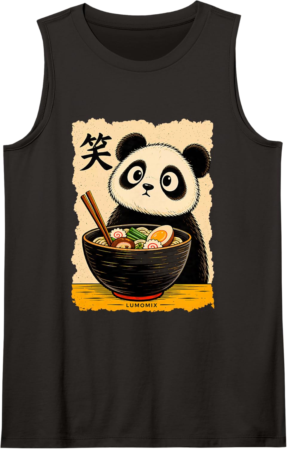T-Shirt Kawaii Panda Ramen Japanese Food Vintage Sleeveless Tank Top - Black
