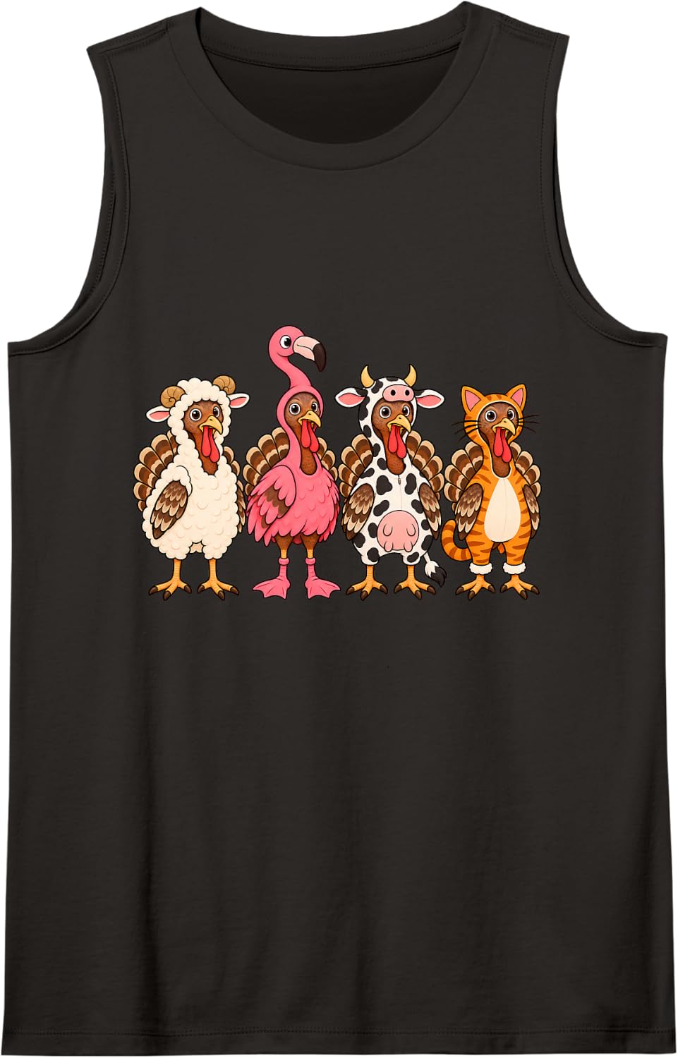 Turkeys Disguise Funny Thanksgiving Flamingo Sheep Cow Cat Sleeveless Tank Top - Black